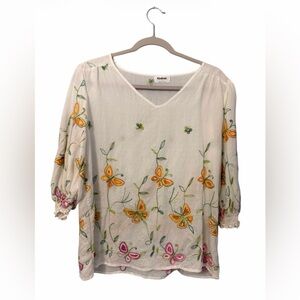 Kindred Women's Floral Embroidered Blouse - Butterflies